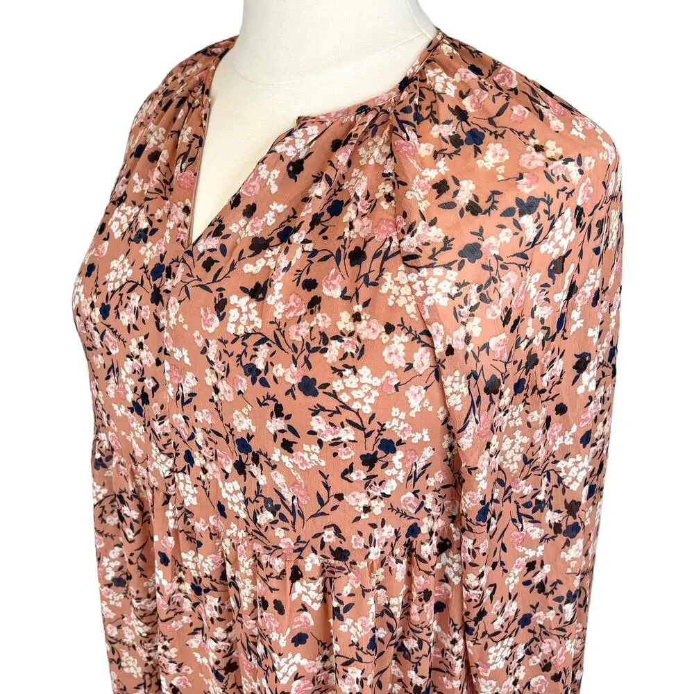 NWT Adyson Parker Floral Tiered Puff Long Sleeve Dress Sz 1X Cedarwood Combo